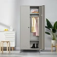 thumbnail image 6 of Metal Storage Wardrobe Cabinet, Armoire Closet Storage Cabinet with Hanging Rod for Bedroom, Laundry Room (Gray), 6 of 6