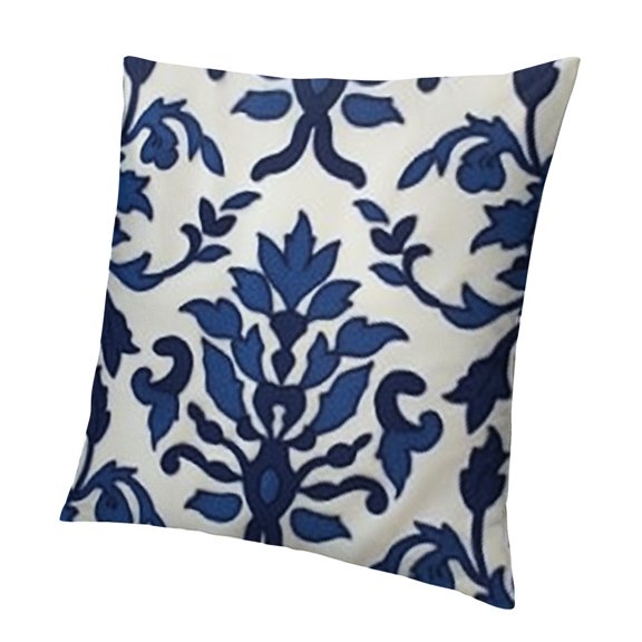 Canvas Embroidery Decorative Cushion Covers Navy Blue Bohemian Flower Throw Pillow Covers