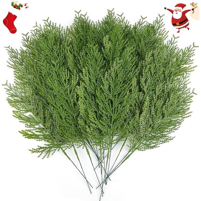 40 ramitas de pino artificiales, tallos de vegetación sintética, púas de pino, decoración navideña de plástico, accesorios navideños para hacer uno mismo (40, verde)