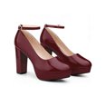 thumbnail image 4 of BLISSFUL STEP Ankle Strap Chunky Heels Mary Jane Pumps for Women Burgundy 9, 4 of 6