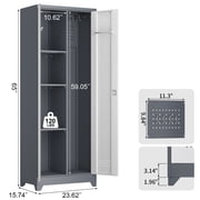 Marcree Broom Closet Storage Cabinet with Lock,65 Tall Garage Storage Cabinet with Hanging Rod,Multifunctional Garage Storage Broom Closet with Doors,Cleaning Tool Cabinet