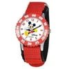 Mickey Mouse Boys'Stainless Steel Time Teacher Watch, Red Bezel, Red Nylon Strap