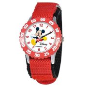 Mickey Mouse Boys'Stainless Steel Time Teacher Watch, Red Bezel, Red Nylon Strap