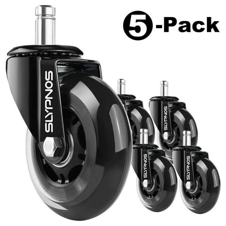 SLYPNOS 5-Pack 3-Inch Office Chair Casters Replacement Wheels for All Floors Carpet Hardwood - Universal Grip Ring Stem 7/16 Inch Stem Diameter X 7/8 Inch Stem Length - 550 lbs Total Load (Best Wheels For Carpet)