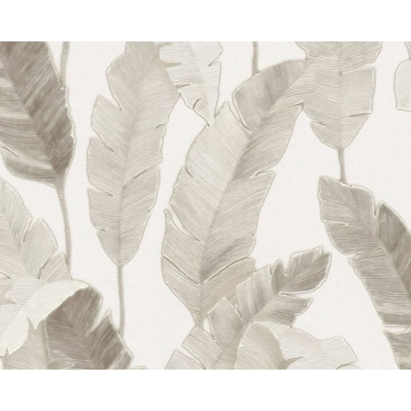 Concord Wallcoverings Modern Textured Wallpaper Floral, Vinyl Accent Wall Banana Leafs, Beige, Cream, Green, Taupe, White, 21 in x 33 Ft (57 sq. ft), 392185