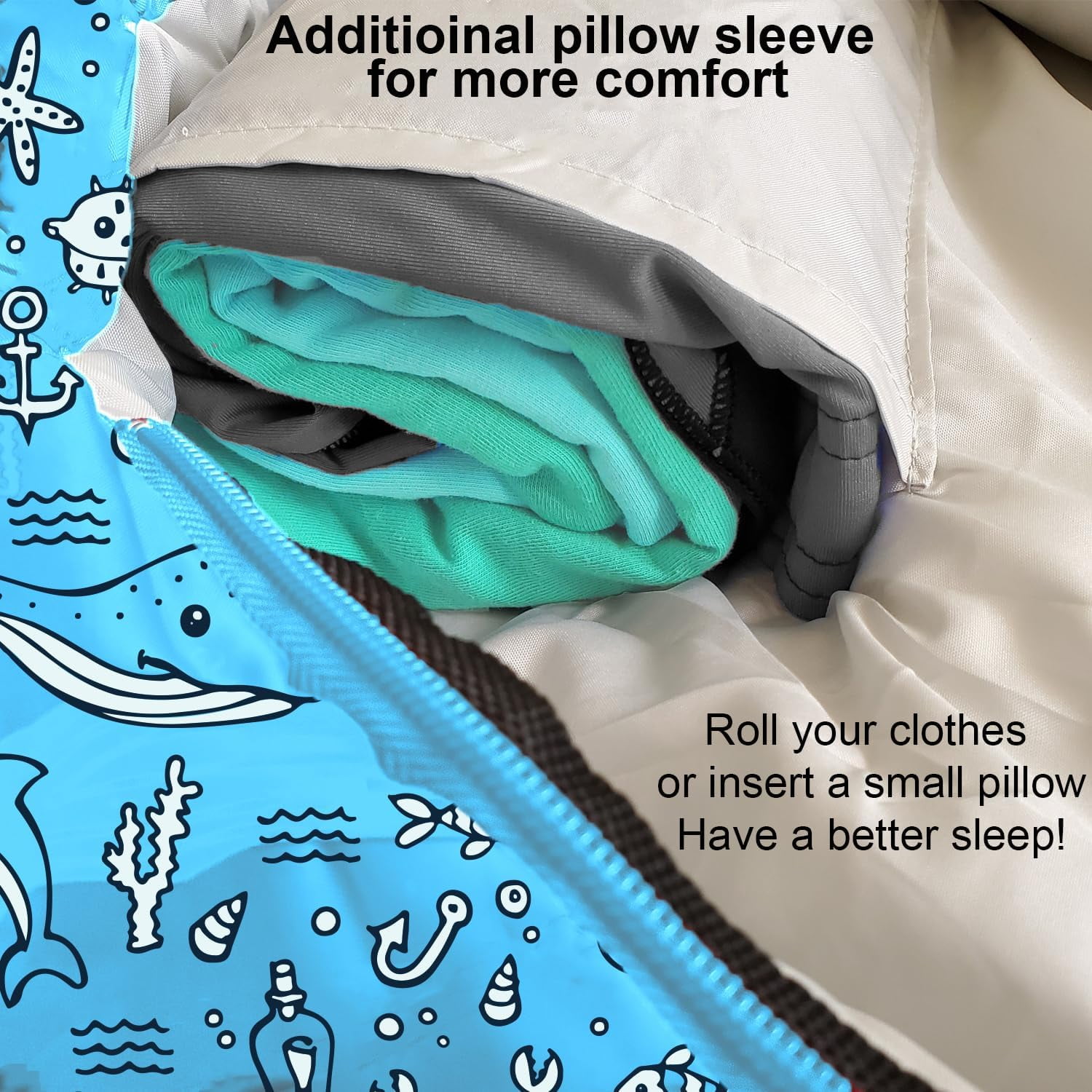 KidzAdventure 32-59F Youth and Kids Sleeping Bag | Indoor/Outdoor Boys and Girls Sleeping Bag | Mummy Style, Lightweight Sleeping Bag for Kids - Ocean World Youth