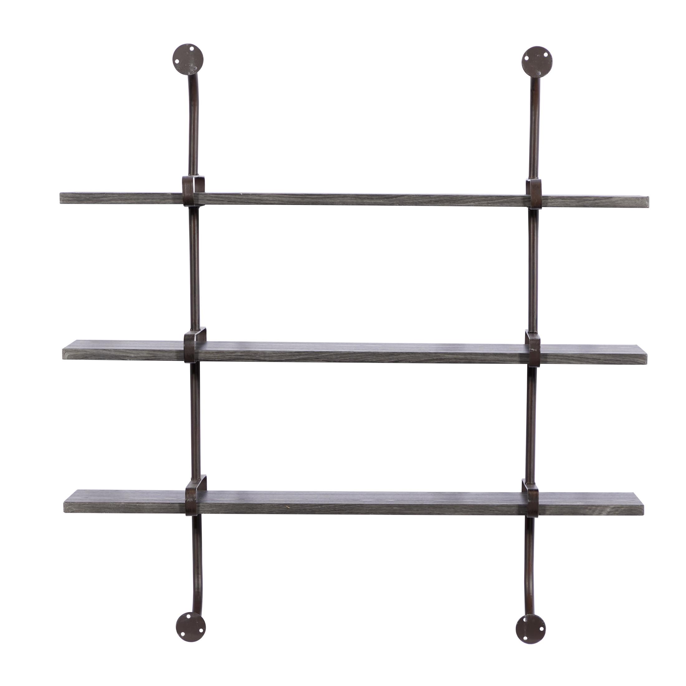 DecMode 38" x 10" 3-Tier Gray Wall Shelf with Black Metal Brackets