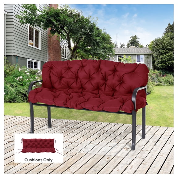 59x38" Outdoor Bench Cushion - 3 Seater Patio Swing Replacement - Wine Red Tufted Seat Pad for Sofa, Couch, Porch Bench - Thick 3.25" Padding