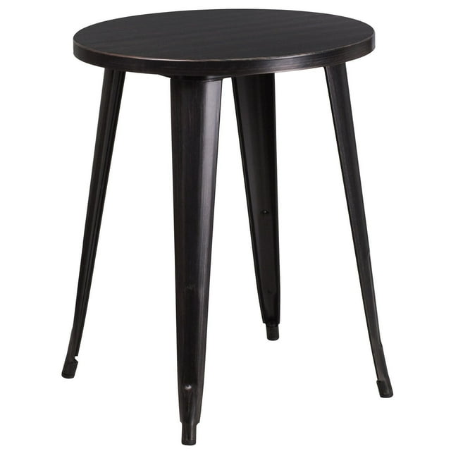 Table intérieure-extérieure en métal noir ronde de 24 pouces
