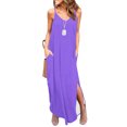 thumbnail image 2 of IROINNID Women's Sundress V-Neck Sleeveless Fashion Casual Dresses Summer Pullover Dress Solid Color Full-Length Dress, 2 of 6