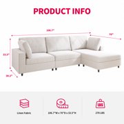 MUZZ L Shaped Sectional Sofa, Convertible 107 Oversize Modular Sectional Sofa, 3 Seater Sectional Couch with Pillows and Chaise Lounge for Living Room/Apartment, Beige,Right
