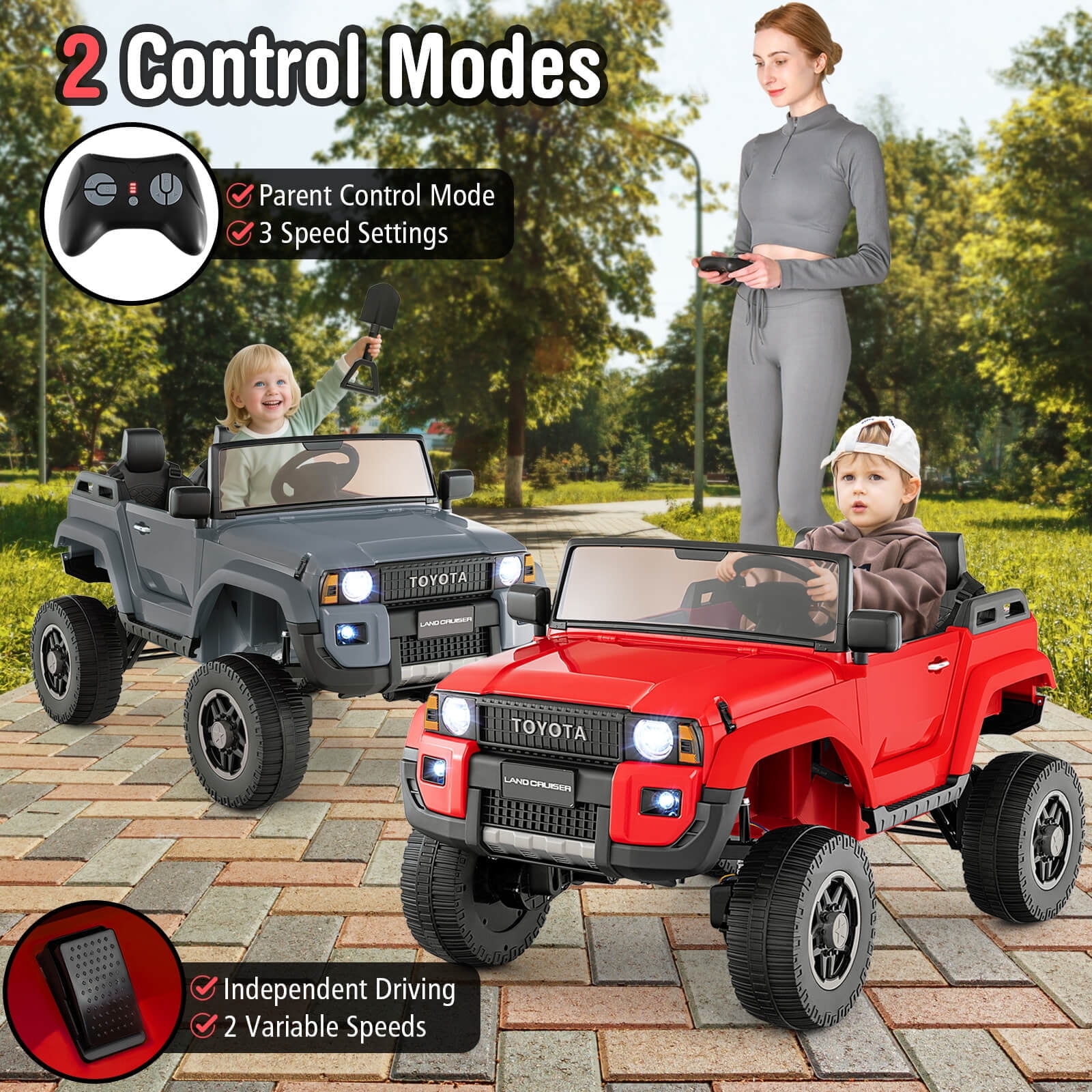Costway 24V 2 Seater Ride on Car for Kids Licensed Toyota LC250 Ride on Truck with Remote Red