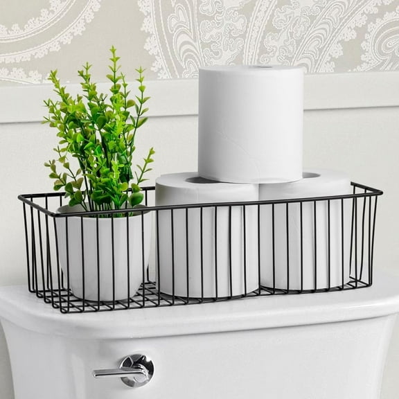 Wetheny Toilet Paper Basket (1 Pack) - Black Wire Basket Metal Basket for Bathroom Farmhouse Decor - Wire Storage Baskets for organizing Toilet Tank Topper, countertop