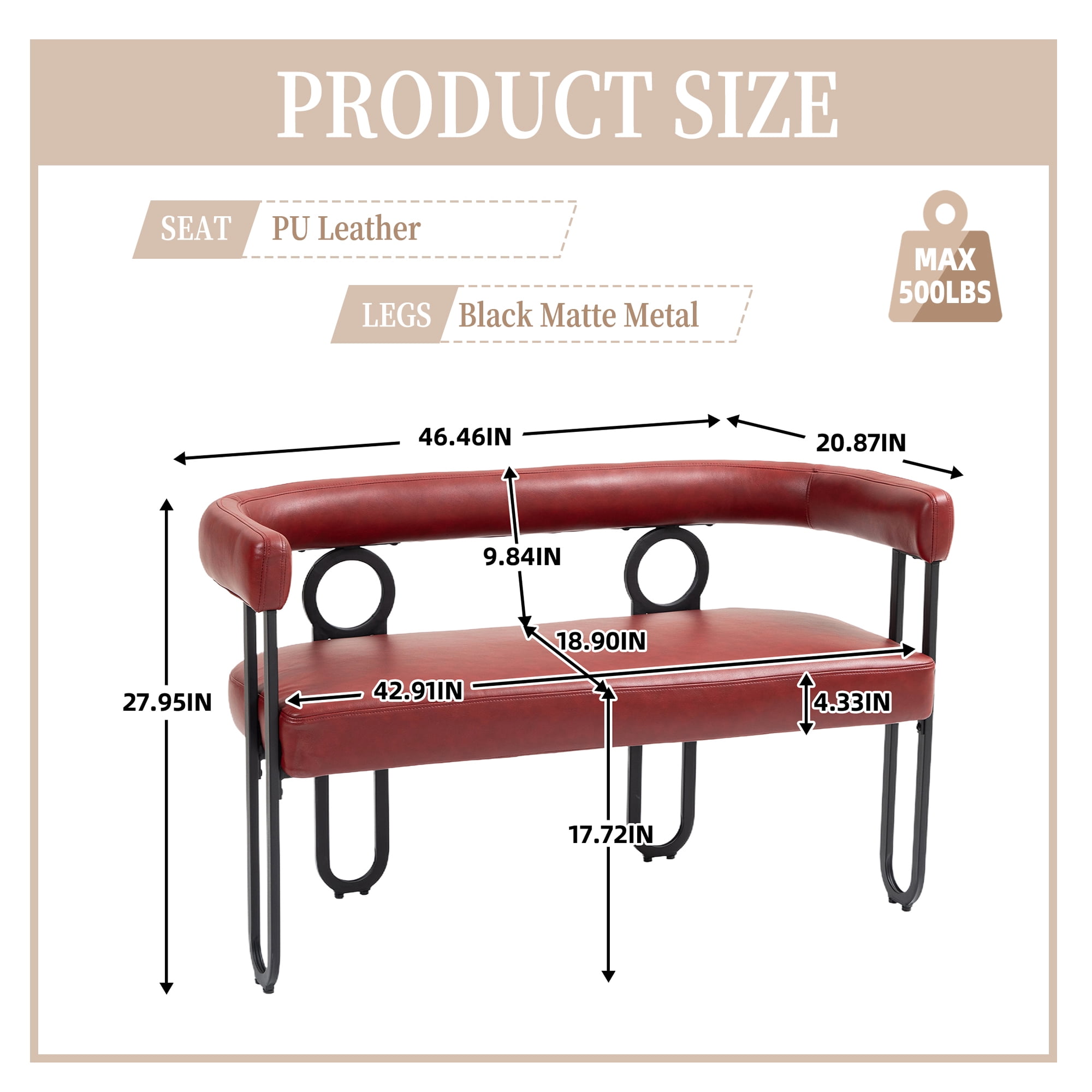 MAYEERTY House Hold Modern Loveseat 2 Seater Sofa Chenille Fabric Couch with Arms and Metal Legs for Living Room, Home Office, Studio (Wine Red PU)