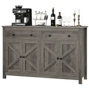 Homfa 55'' Kitchen Sideboard Buffet Cabinet, 4-Doors 2-Drawers Farmhouse Storage Cabinet with Adjustable Shelves, Gray
