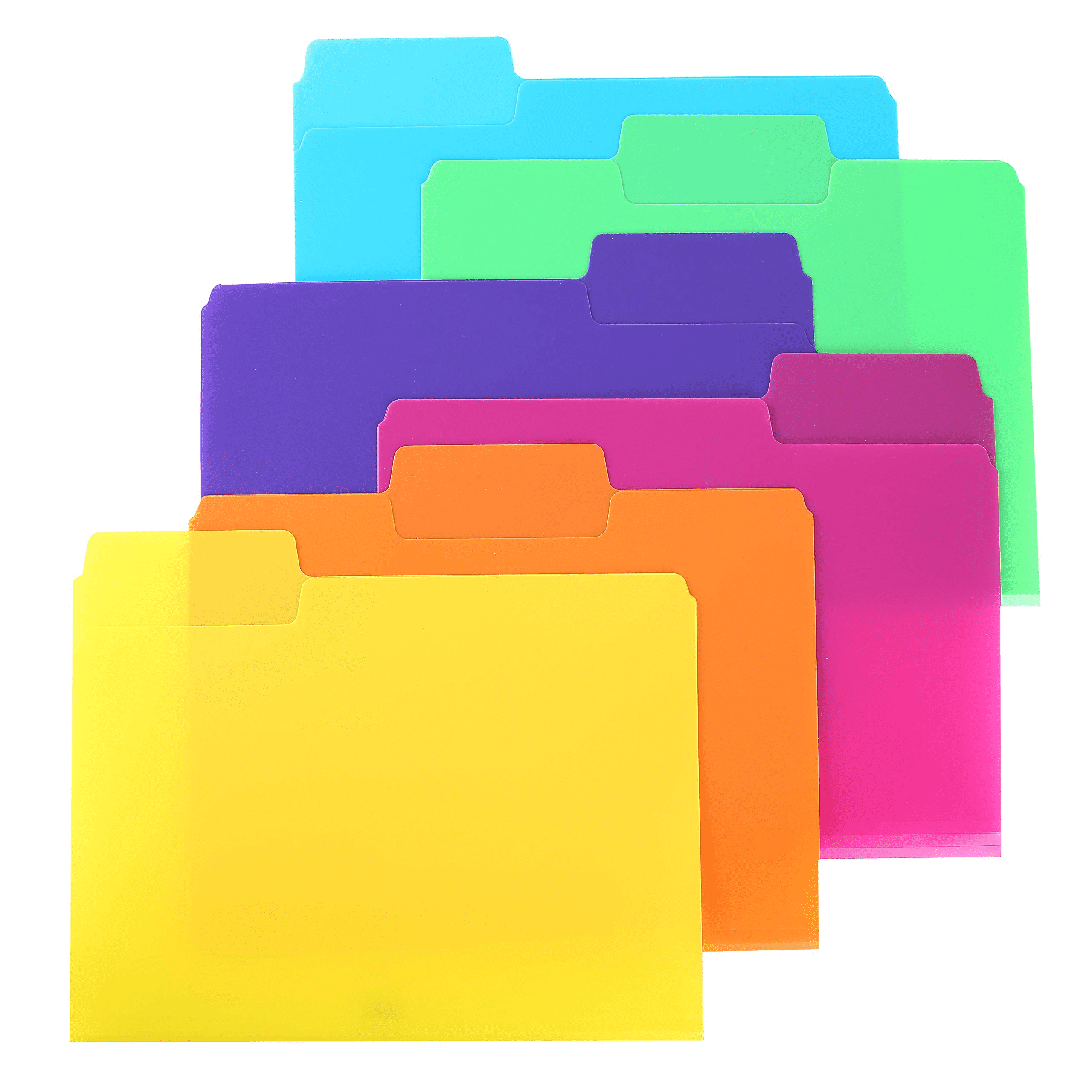 Poly File Folders, 1/3 Cut Tab, 6 Pack, Assorted Colors, Letter Size