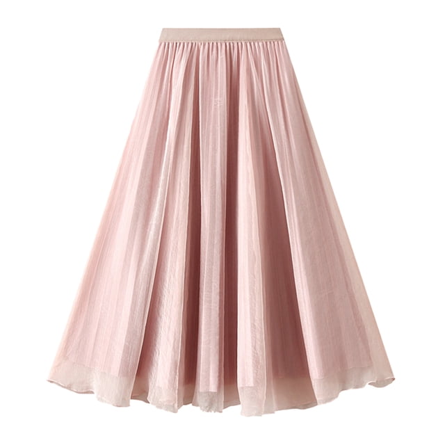 Aocisk Jupe de Danse Mi-Longue pour Femmes, Taille Haute, Design Réversible avec Maille pour Fête et Performance, Rose, Taille Unique