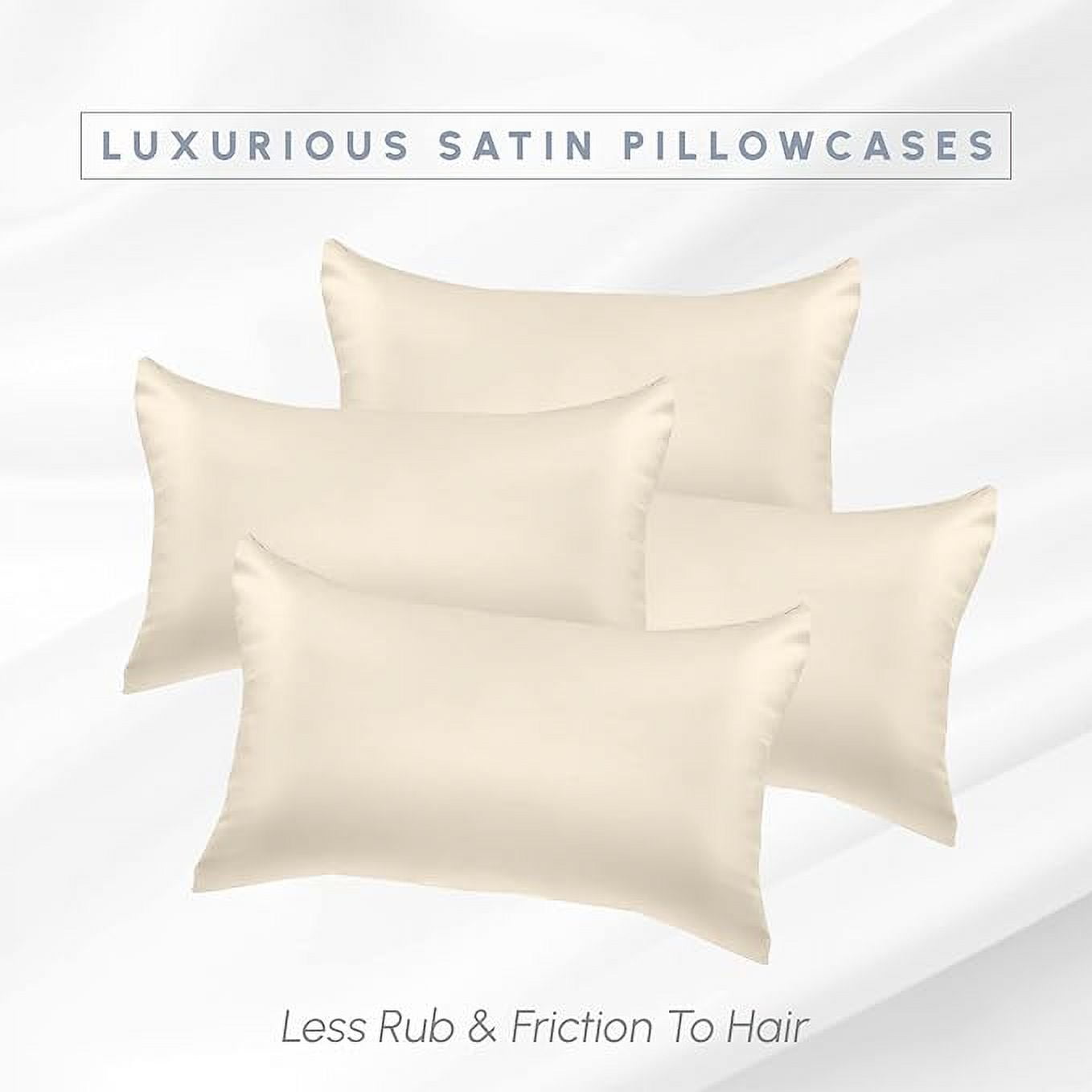 2 Pieces Satin Pillowcase Set with Hidden Zipper closure, Standard/Queen, Cream