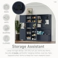 thumbnail image 5 of L-Shaped Hall Tree with Storage and 4 Hooks, Multifunctional 2-in-1 Mudroom Storage Organizer with Bench, Center Storage Open Cabinets for Living Room, Kitchen and Hallway, Antique Blue, 5 of 9