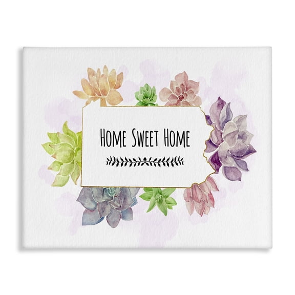 Stupell Industries Bohemian Pennsylvania State Home Sweet Home Succulent Watercolor Vignette Canvas Art, 20 x 16, by Ziwei Li
