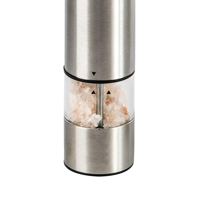 Electric Salt and Pepper Grinder, Automatic Pepper Grinder with Refillable,  Battery Operated Stainless Steel Spice Mills with Light - One Handed Push