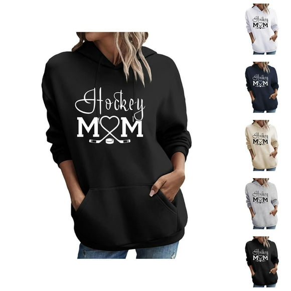 Women'S Hockey Mom Sweatshirt 2026 Fall Winter Trendy Long Sleeve Graphic Hoodie Hockey Mom Shirt with Pockets Pullover Top