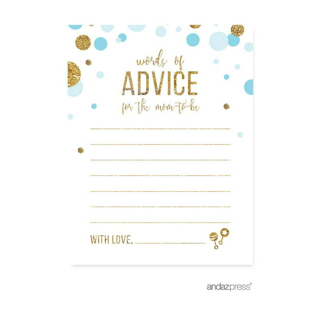 Advice for Mom & Dad Baby Blue Gold Glitter Baby Shower ...