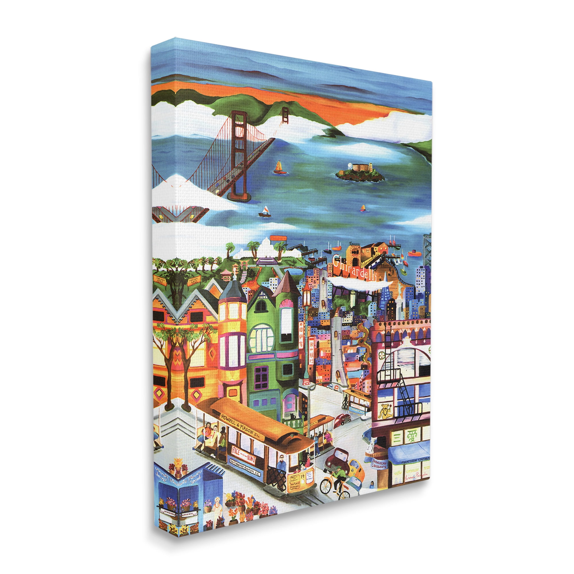 Stupell Industries Bustling Seaside Town Landscape Painting Gallery Wrapped Canvas Art Print Wall Art, 16 x 20