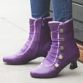 thumbnail image 2 of Kcodviy Bottes en Cuir Mi-Hautes Automne et Hiver pour Femmes Talon Bas Lacets Bottes pour Femmes Bottes pour Femmes avec Talon et Boucles Bottes en Cuir Talon Compensé pour Femmes, 2 of 6