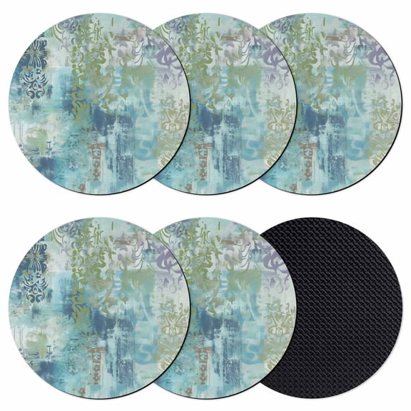 Blue Sage Green Boho Coasters Set of 6, Absorbent Coasters for Drinks, Vintage Ethnic Tribe Abstract Art Coaster for Desk Coffee Table Protection, Home Decor House Warming Gifts 4"