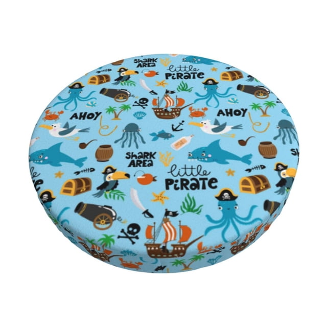 Disketp Animal Pirate Funda Redonda para Taburete, Funda de Cojín para Silla de Bar Suave y Elástica-12 inch