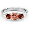 thumbnail image 3 of Gem Stone King 14K White Gold Ecstasy Mystic Topaz & Red Garnet 3-Stone Engagement Ring | 1.74 Cttw | Round 5MM and 4MM | Three Stone Wedding Anniversary Promise Ring for Women (Size 7), 3 of 6