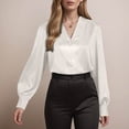 thumbnail image 4 of Towmus Women's Elegant V Neck Satin Blouse Long Sleeve Tops Dressy Business Pullover Tops Teacher Clothes Office Business Dressy Casual Outfits, 4 of 9