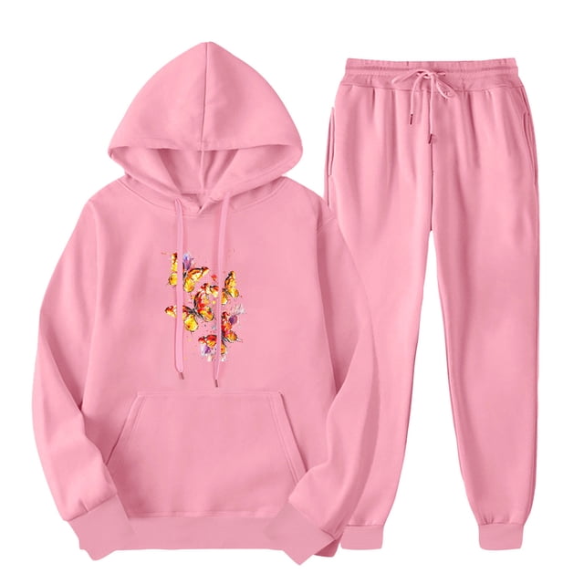 ZVAVZ Lady 2 Piece Outfits Sweatshirt 2025 Colorful Heart Print Sweatsuit Sets Hooded Drawstring Pullover Tops Fashion Long Pants Lounge Set Tracksuit