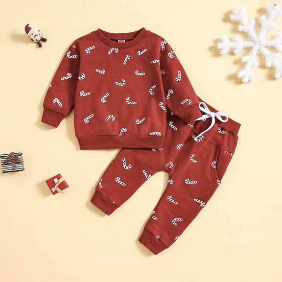 JIANJIA Toddler Boys Outfit Sets Christmas Cartoon Print Crew Neck Long Sleeve Tops With Pants 2Pcs Sportwear