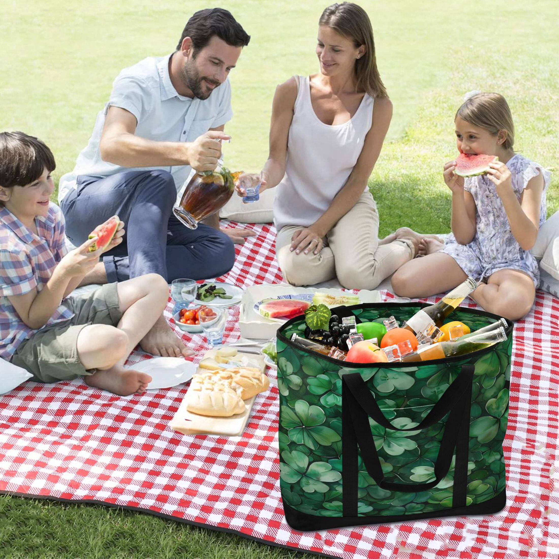 Large Hand-held Ice Pack Picnic Bag Insulation and Refrigeration Suitable for Shopping Picnics and Camping Four-leaf Clover