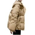 thumbnail image 5 of Htigea Clearance Women's Hooded Winter Stand Collar Zip Puffer Jacket Baggy Short Padded Down Coats with Zip Pockets Fall Savings Khaki,S, 5 of 6