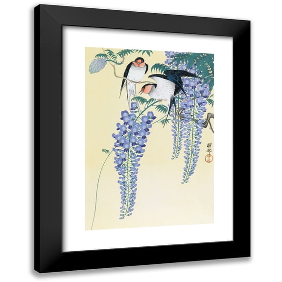Ohara Koson 11x14 Black Modern Framed Museum Art Print Titled - Swallows and Wisteria (1930s)