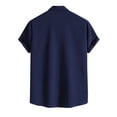 thumbnail image 3 of Men's spring and summer casual solid color short-sleeved shirt loose lapel shirt Navy L, 3 of 3