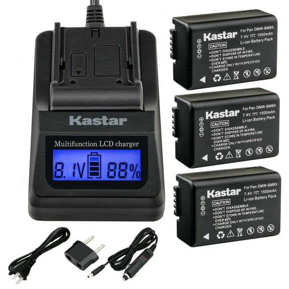 Kastar Battery 3-Pack and Fast Charger Replacement for Panasonic DMW-BMB9 DMW-BMB9E DMW-BMB9PP Lumix DMC-FZ40 DMC-FZ45 DMC-FZ47 DMC-FZ48 DMC-FZ60 DMC-FZ62 DMC-FZ70 DMC-FZ72 DMC-FZ100 DMC-FZ150 Camera