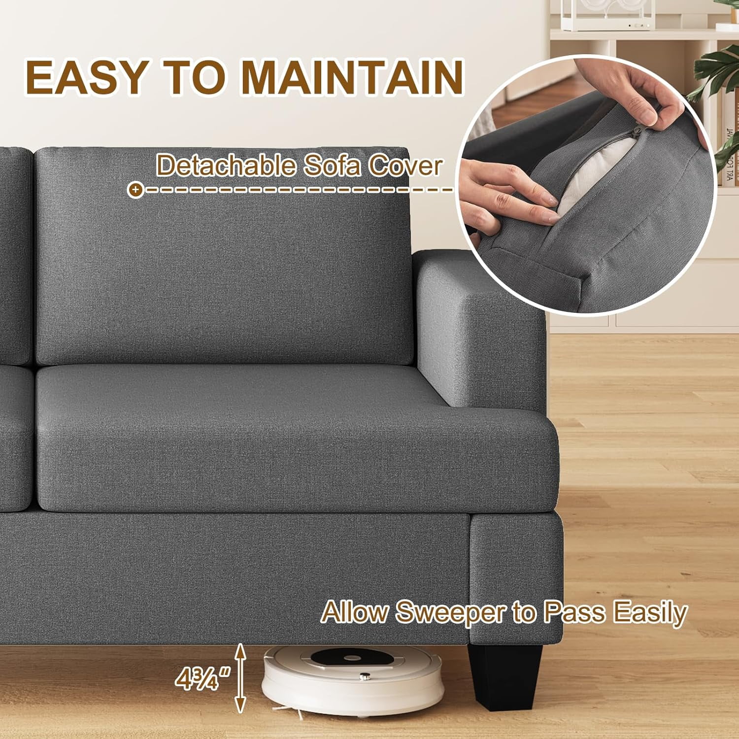Furniliving 61.75”W Loveseat Sofa, 2 Seat Love Seat Sofa with Armrests, Comfy Couches for Living Room, Bedroom, Apartment and Office (Dark Gray)