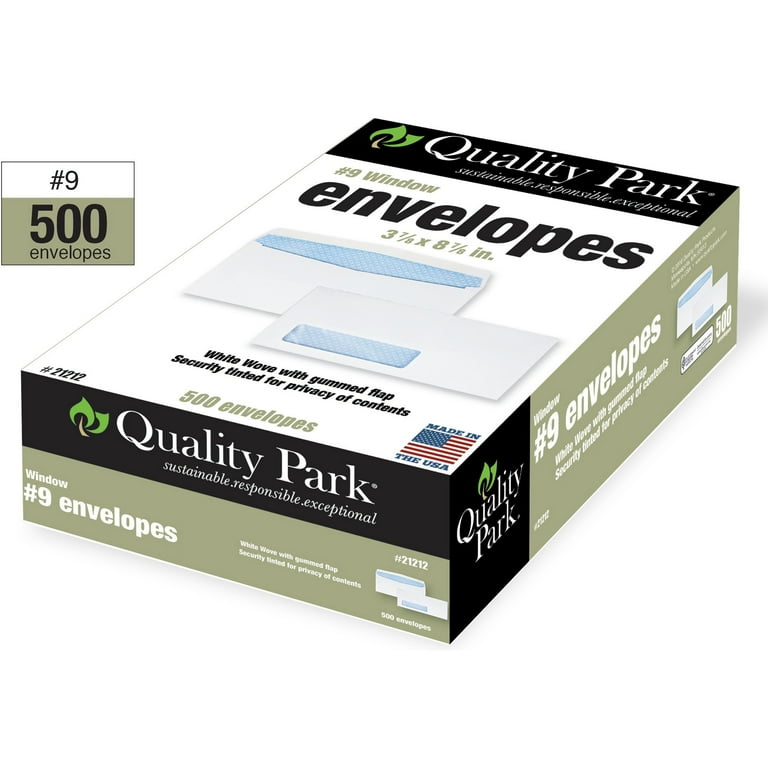 Security Tint Window Envelope, #9, Commercial Flap, Gummed Closure, 3.88 x 8.88, White, 500/Box