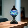 thumbnail image 3 of Silver Fever Handcrafted Mosaic Turkish Lamp Moroccan Glass Table Desk Bedside Light Bronze Base with E12 Bulb Blue Ornament, 3 of 6