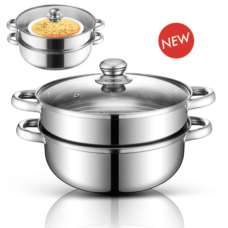 NEPIVEL Steamer for Cooking, Multipurpose 11-Inch 2-Tier Stainless Steel 5.0-Quart Steam Pot with Lid and Handle, for Cooking Veggies Fish Seafood Noodles, Stews and Pasta, Food