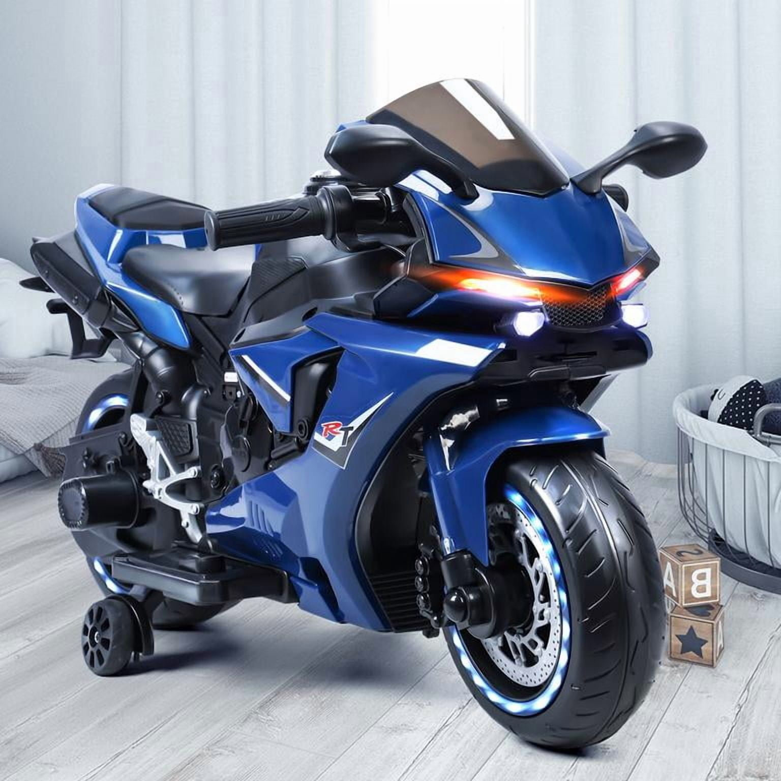 12V Dual Motor Mini Electric Dirt Bike, 9mph Ride-on Motorcycle, LED Lights, Shock Absorption, Hidden Charging Port