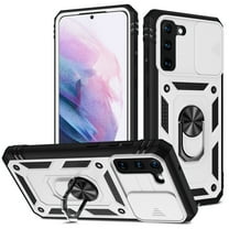 Military Grade Drop Impact for Samsung Galaxy S22 Plus Camera Lens Slide Protection Case 360 Metal Rotating Ring Kickstand Holder Armor Shockproof Case For Samsung Galaxy S22 Plus,
White