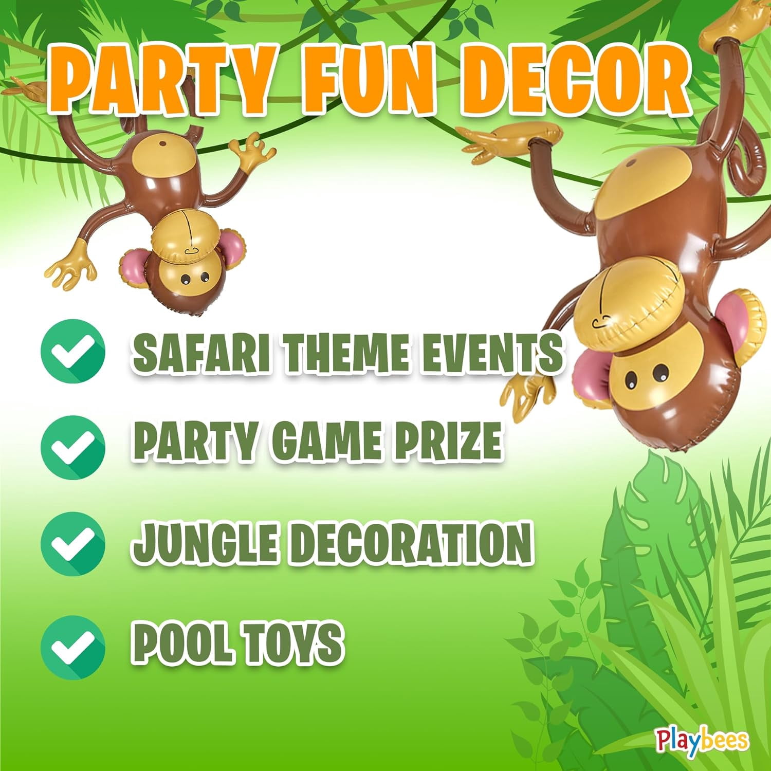 Large Inflatable Monkey 27" - 6 Pack Blow Up Animal Party Favors - Inflatables Jungle Decor, Monkeys for Baby Shower, Safari Birthday Kids & Toddlers Decorations, Ki