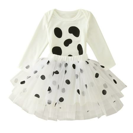 

ZMHEGW Toddler Kids Baby Girls Pumpkin Festival Long Sleeve Romper Tops Tulle Princess Tutu Skirt Dress Cow Pattern Cartoon Printed Creatives Outfits Spring Clothing