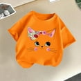 thumbnail image 2 of Virmaxy (2-14y) Kids Boys Girls Cute Cat Printed Shirt Unisex Toddler Round Neck Blouses Tops 2025 Summer Cotton Loose Fit Crewneck Blouses Tops Orange-2 4 Years, 2 of 3