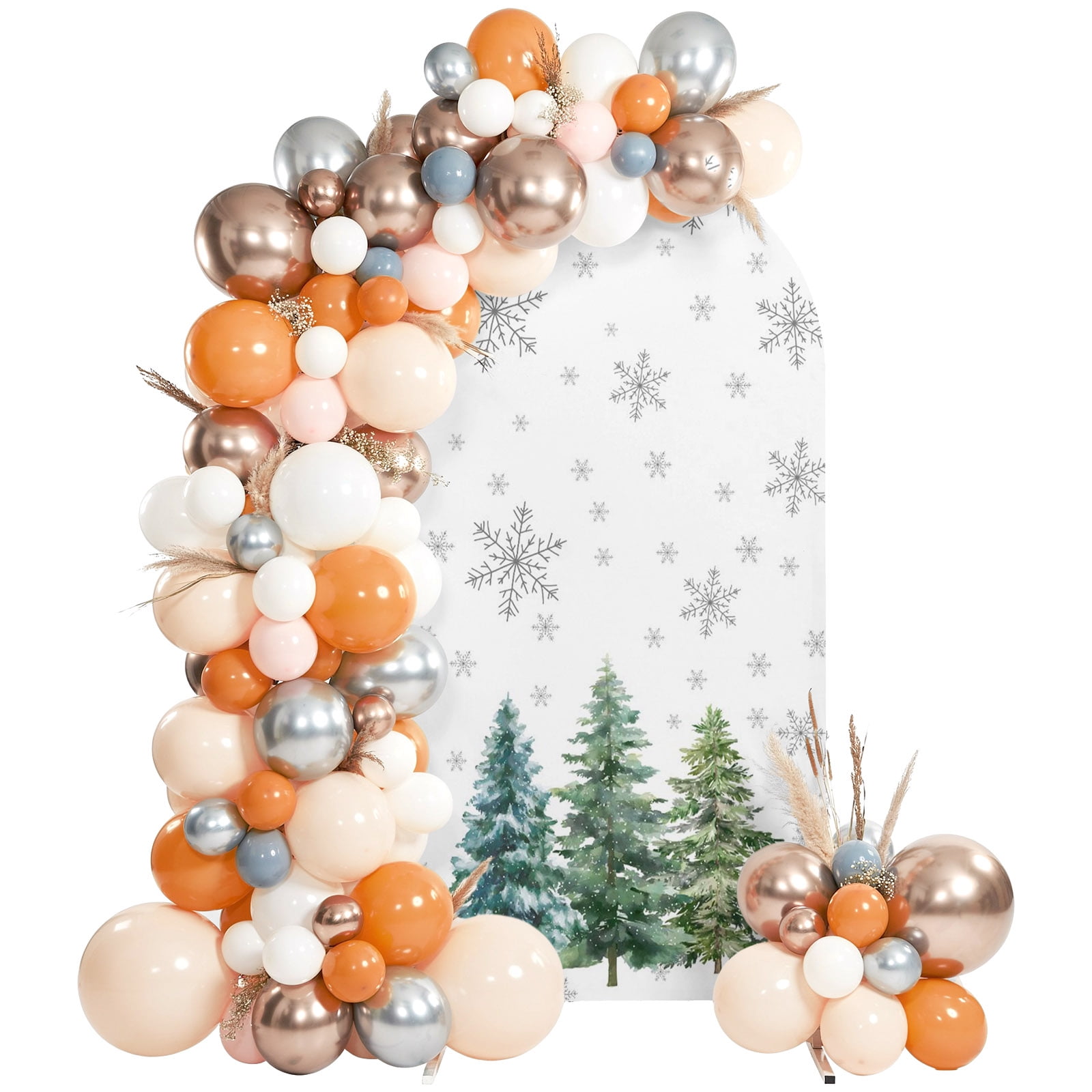 6ft Arch Backdrop Cover White Christmas Tree Winter Snowflake Arch Stand Cover Spandex Fitted Backdrop Covers Snow Scene Merry Xmas Wedding Birthday Bridal Shower Party Background Decoration